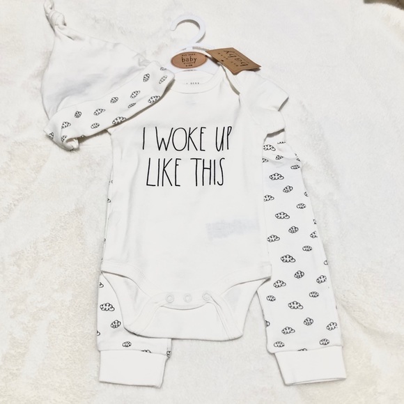 NWT Baby Rae Dunn 3pc I WOKE UP LIKE THIS Outfit - Picture 2 of 4